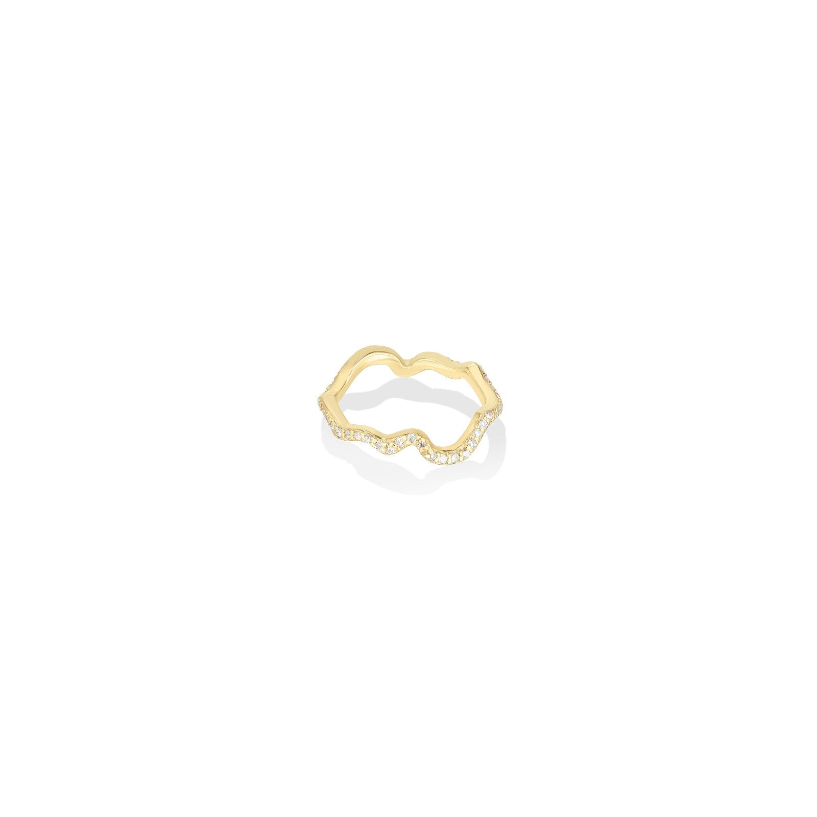 14k recycled gold Ripple Ring with Full Pavé. Cultured Diamonds