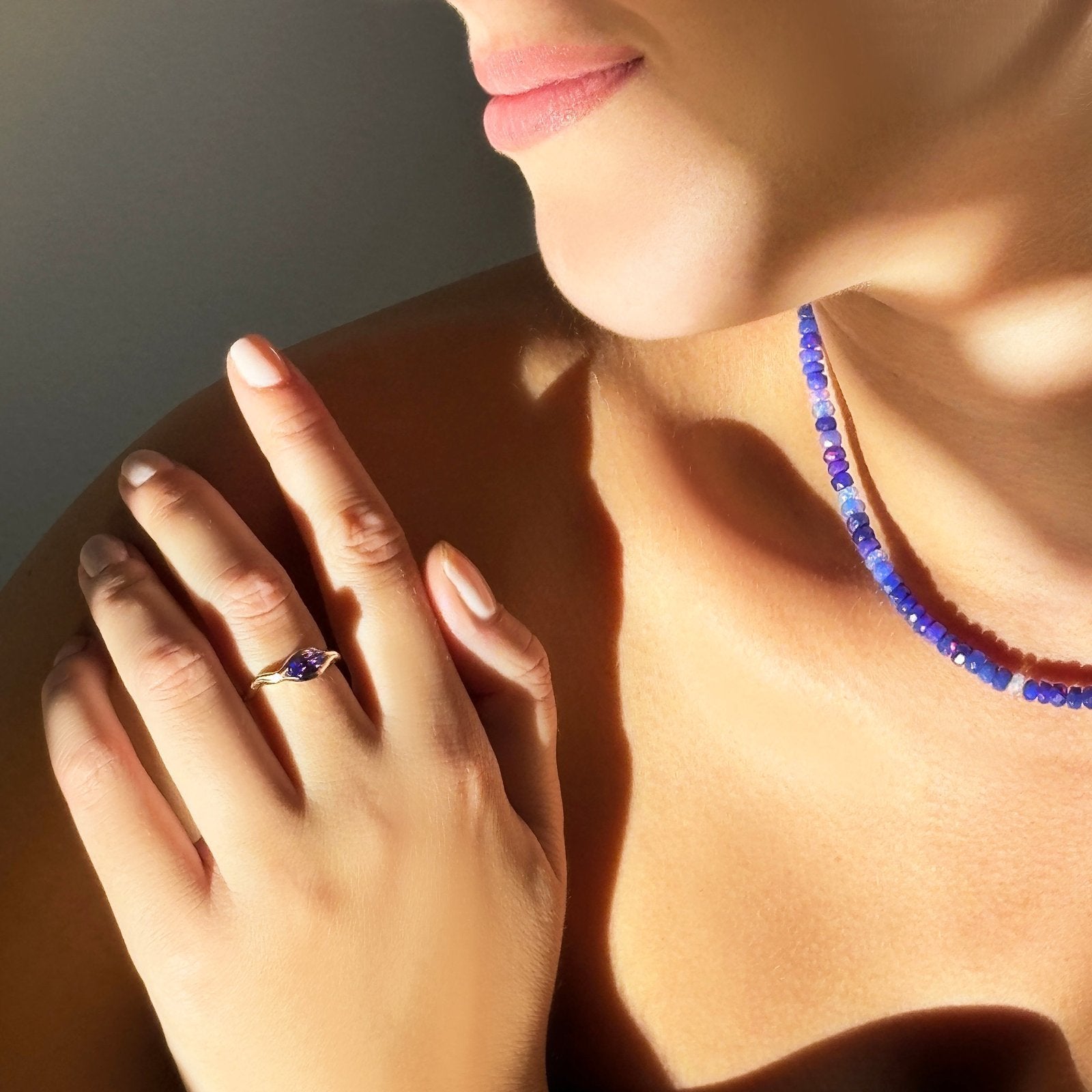 14K Recycled Gold Ripple Ring with Tanzanite Marquise styled with an Ultramarine Faceted Opal Necklace

Fashion, Fashion Photography, Jewelry Design, Fashion Styles, Trends, Trendy, Lab Grown Diamonds, Rings, Fine Jewelry