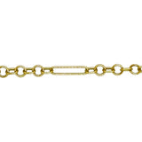 A close up of the links of the 8mm irregular paperclip chain from AMANDA PEARL in 14K yellow gold.