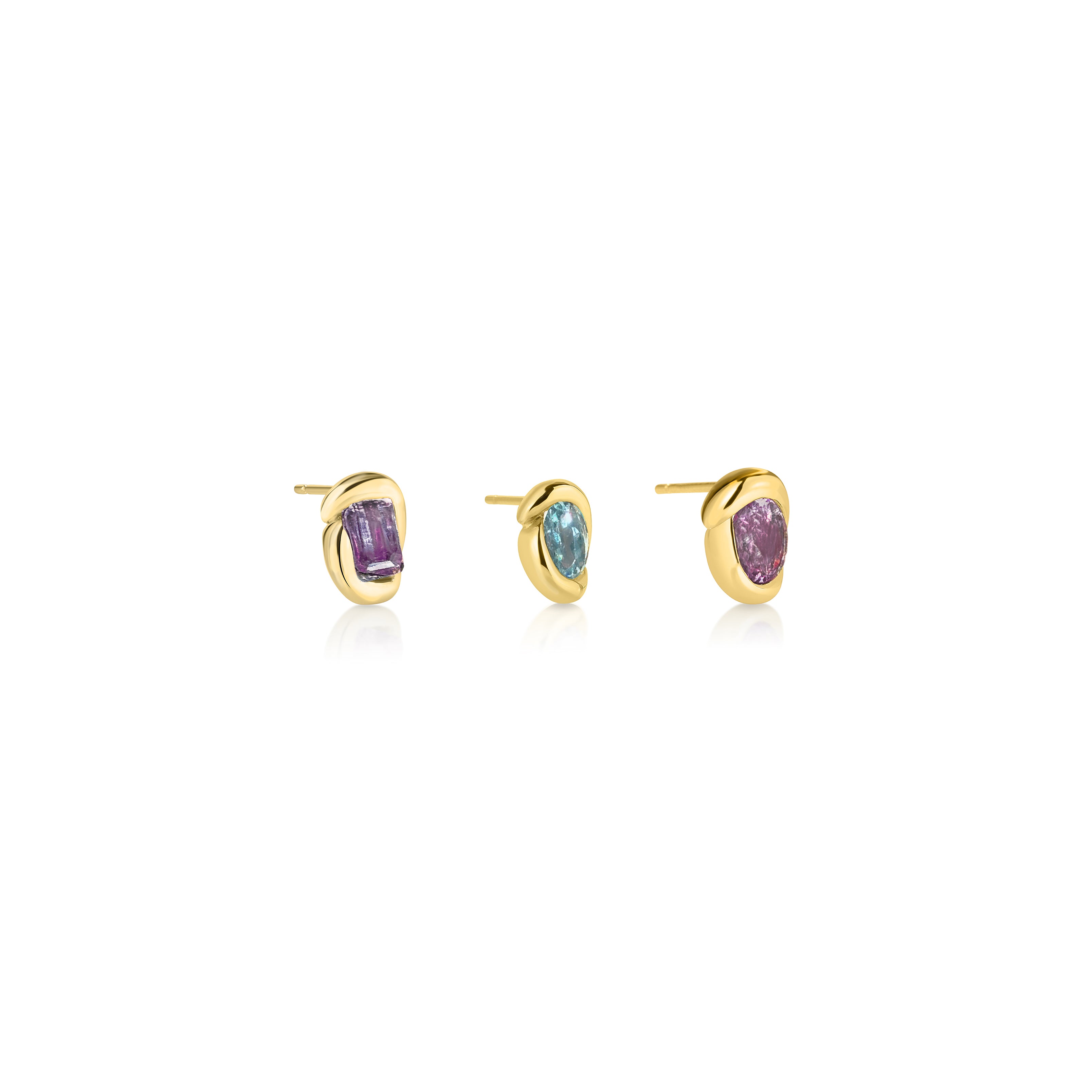 14k gold Molten Knot Studs with Gemstones