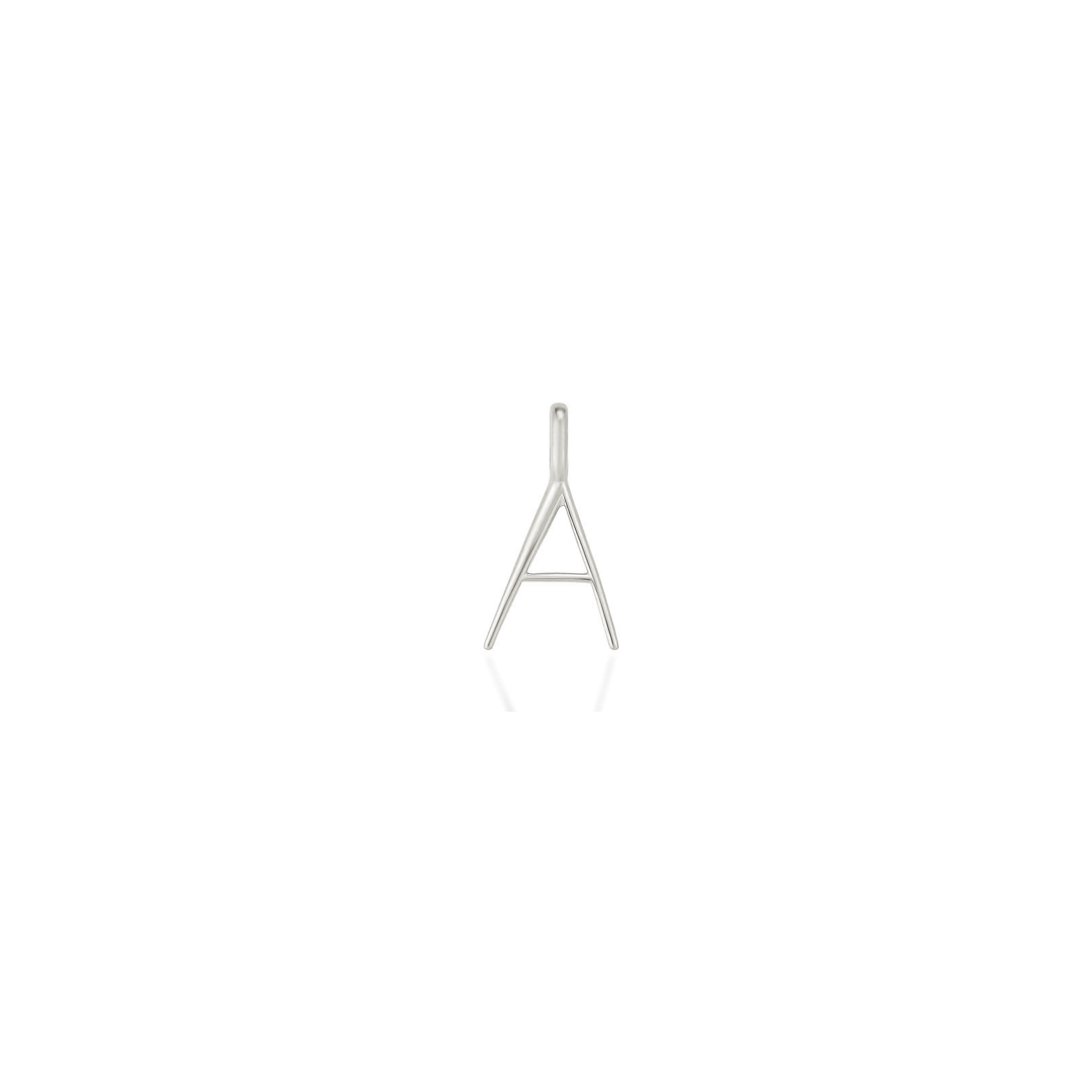 14K Recycled White Gold Letter Charm A on a white background. It shows an A initial charm. 