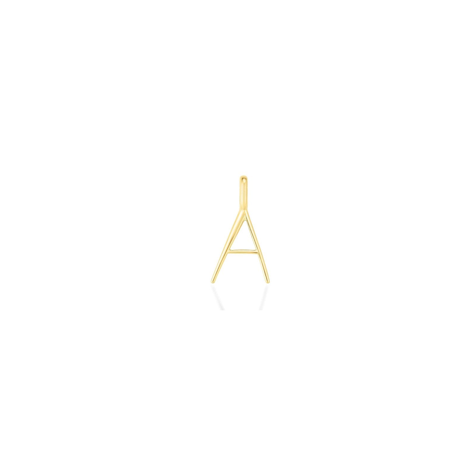 14K Recycled Yellow Gold Letter Charm A on a white background. It shows an A initial charm. 