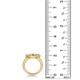 marquise molten solitaire ring side angle in yellow gold on a white background next to a ruler.