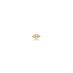 A 14k YG marquise stud, shot from straight on, featuring an ethical lab grown diamond.