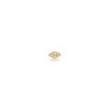A 14k YG marquise stud, shot from straight on, featuring an ethical lab grown diamond.