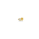 A 14k YG marquise stud, shot from three quarters view, featuring an ethical lab grown diamond.