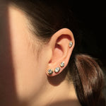 Multi shapes of molten diamond solitaire charms up the ear in sunlight.