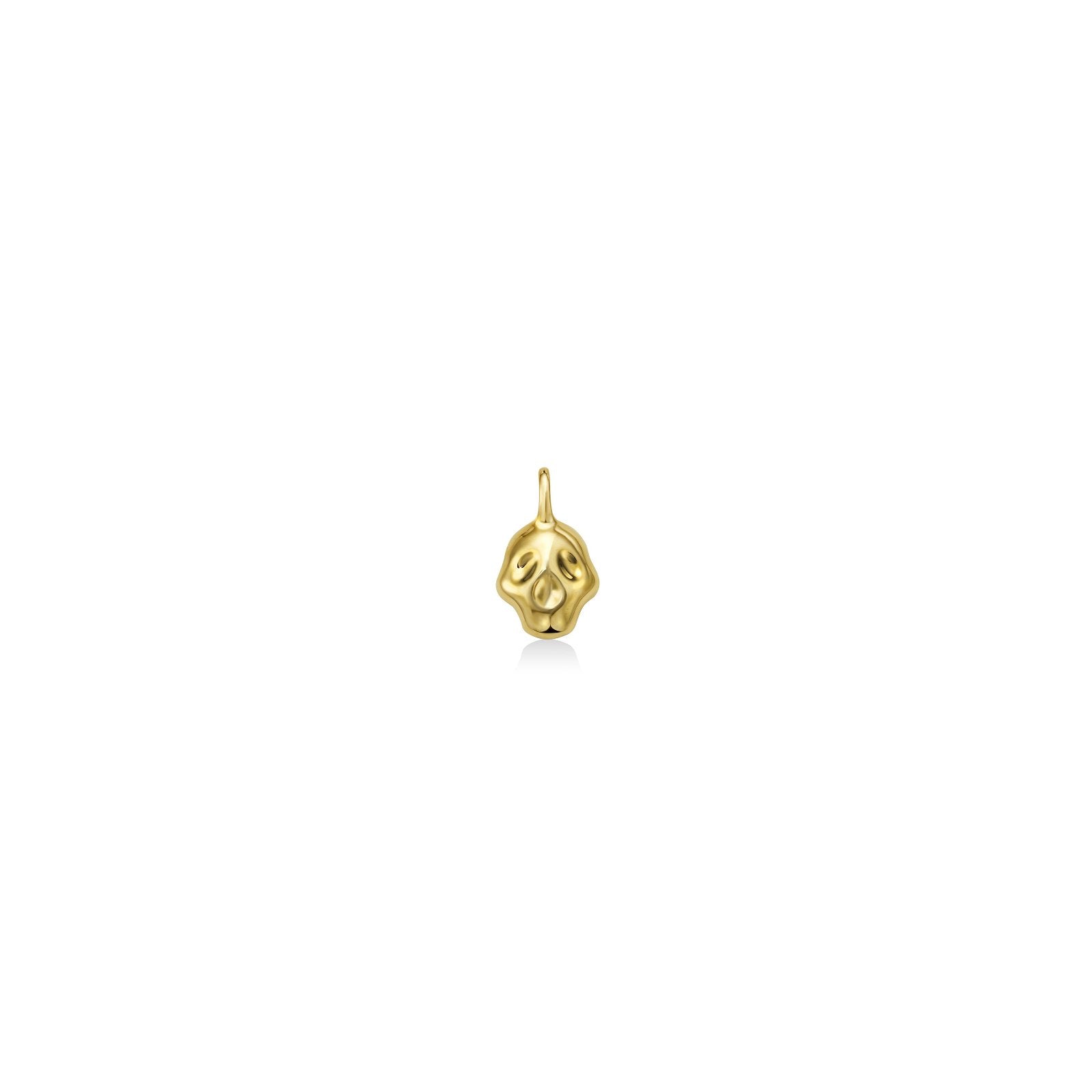 14K recycled Yellow Gold skull charm on white background