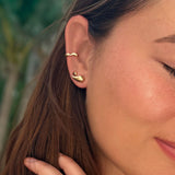 14K Recycled Gold Molten Midi Ear Cuff styled on ear with our molten stud and our small molten stud 