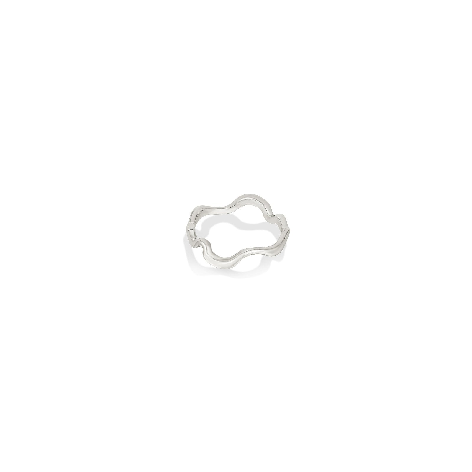 14k Recycled White Gold plain Ripple Ring with a smooth gold surface.
