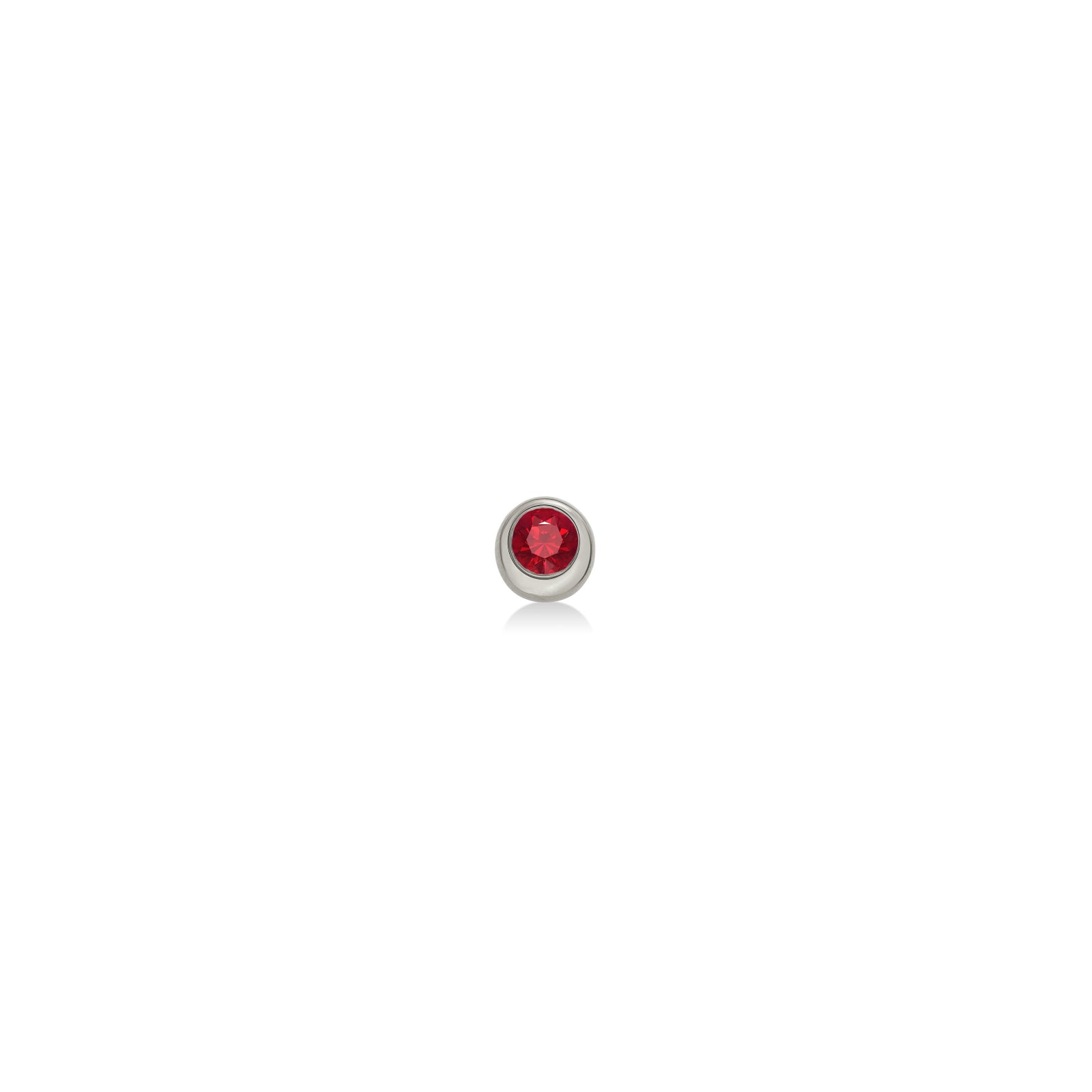 Molten solitaire stud with ruby against a white background.