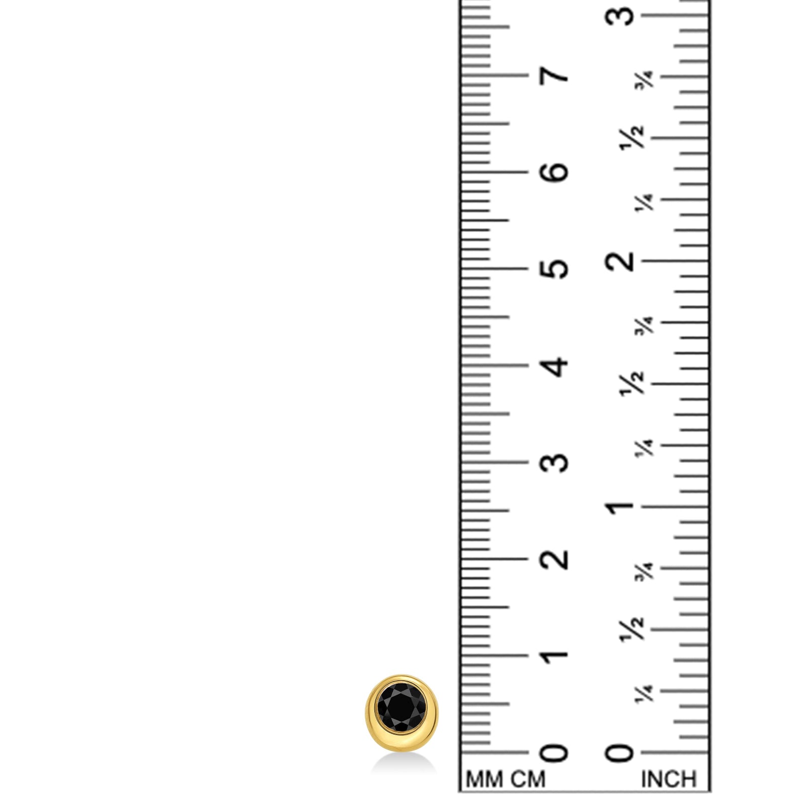 Molten Solitaire stud with black onyx on a white background next to a ruler.