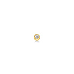 Molten Solitaire round stud in 14K yellow gold featuring a diamond shot from head on on a white background. 