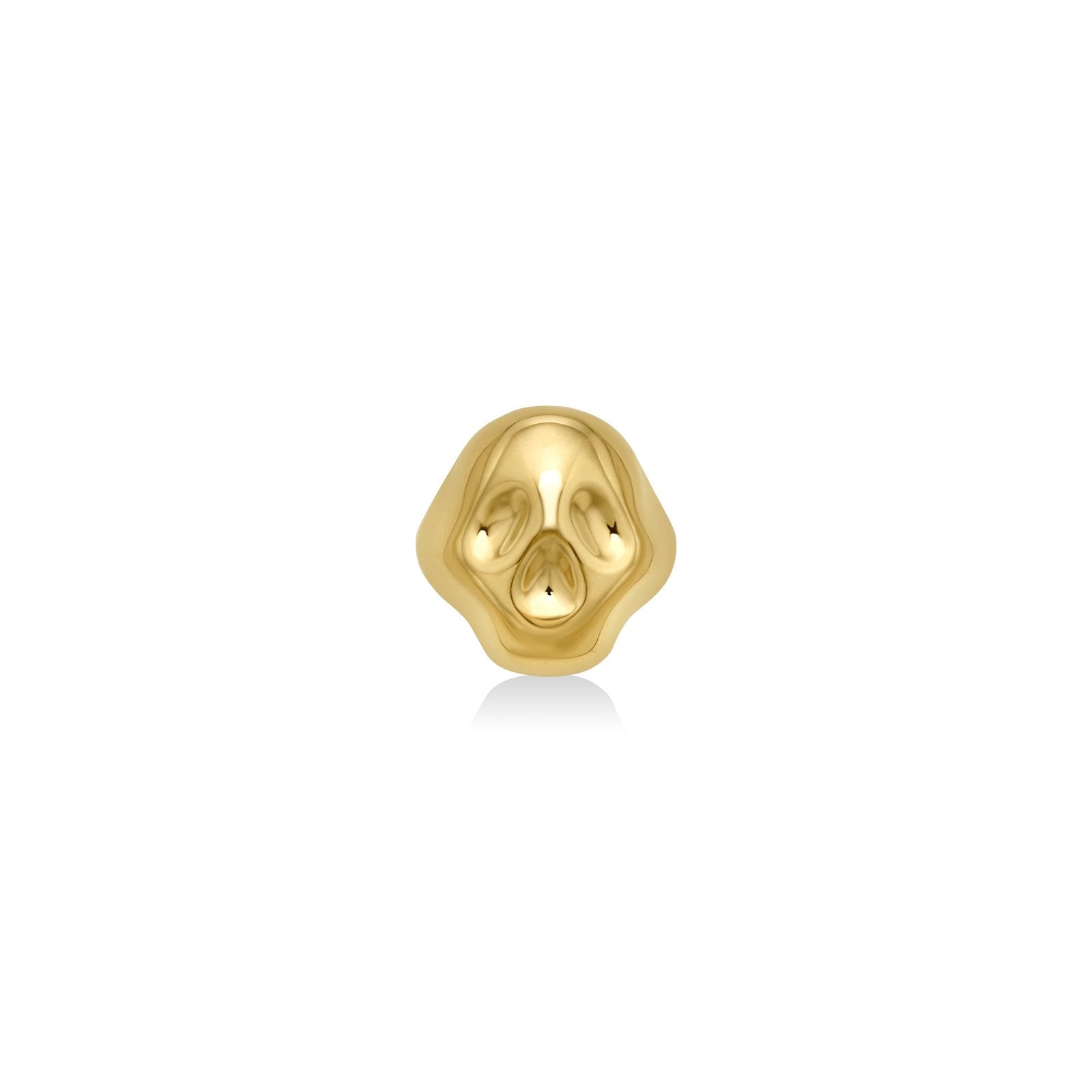 14k recycled gold skull ring on a white background 