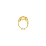 14k recycled gold skull ring on a white background showing the side profile of the ring