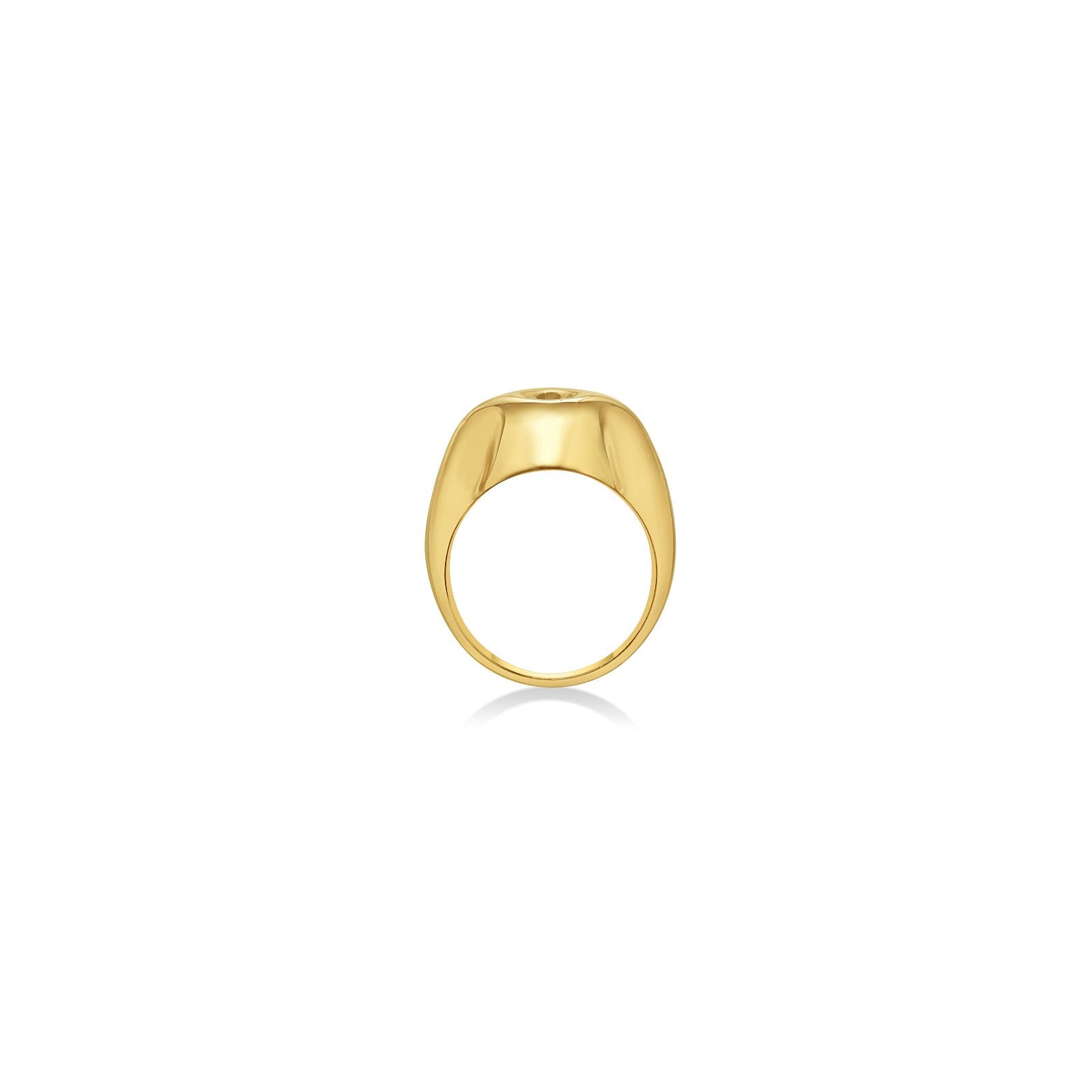 14k recycled gold skull ring on a white background showing the side profile of the ring