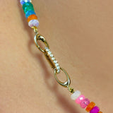 Small Diamond Charm Lock Linked on a Tropical Opal Necklace