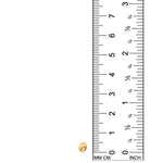Liquid 14K Recycled gold round small molten stud earring on white background with ruler measuring, 5mm tall