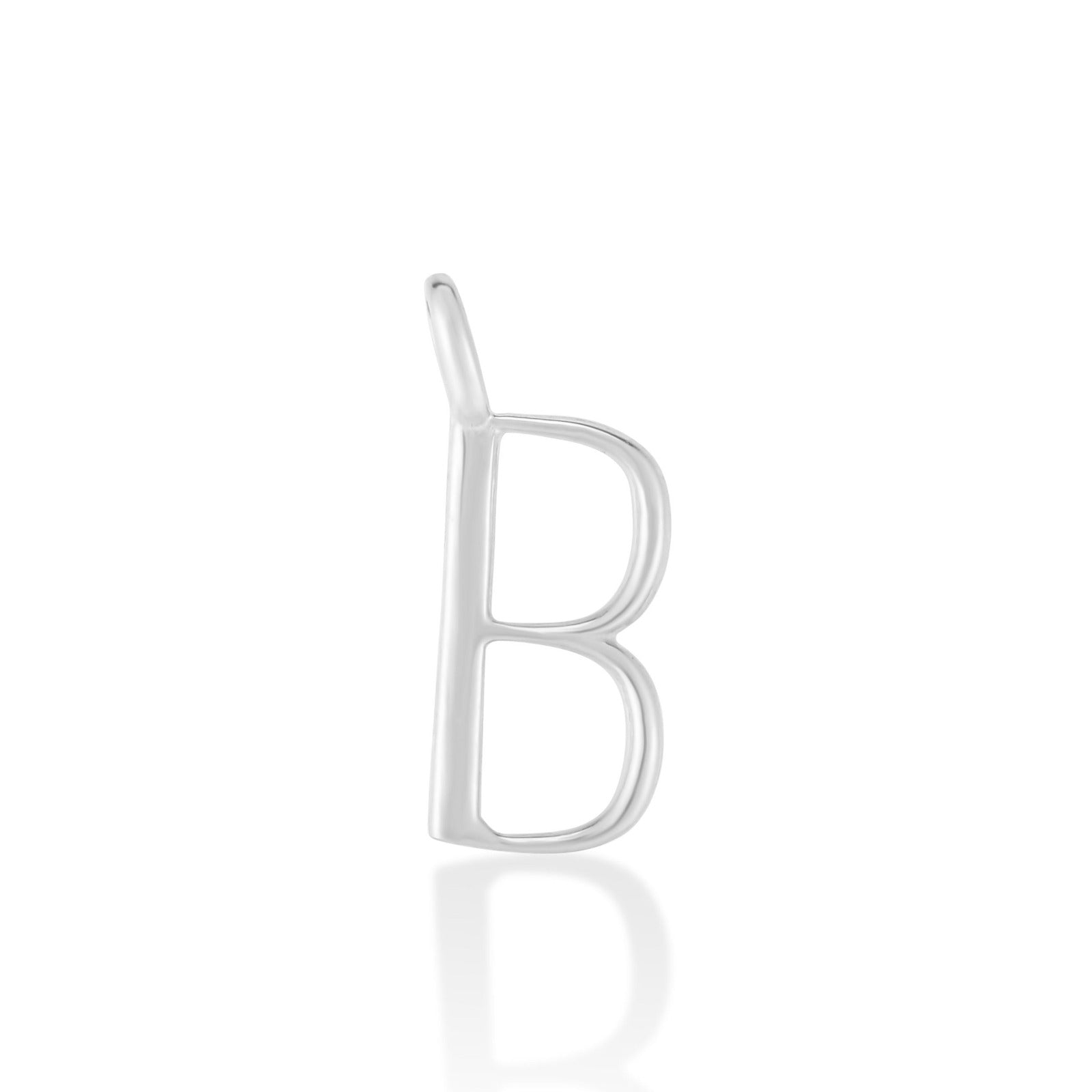14K Recycled White Gold Letter Charm B on a white background. It shows a B initial charm. 