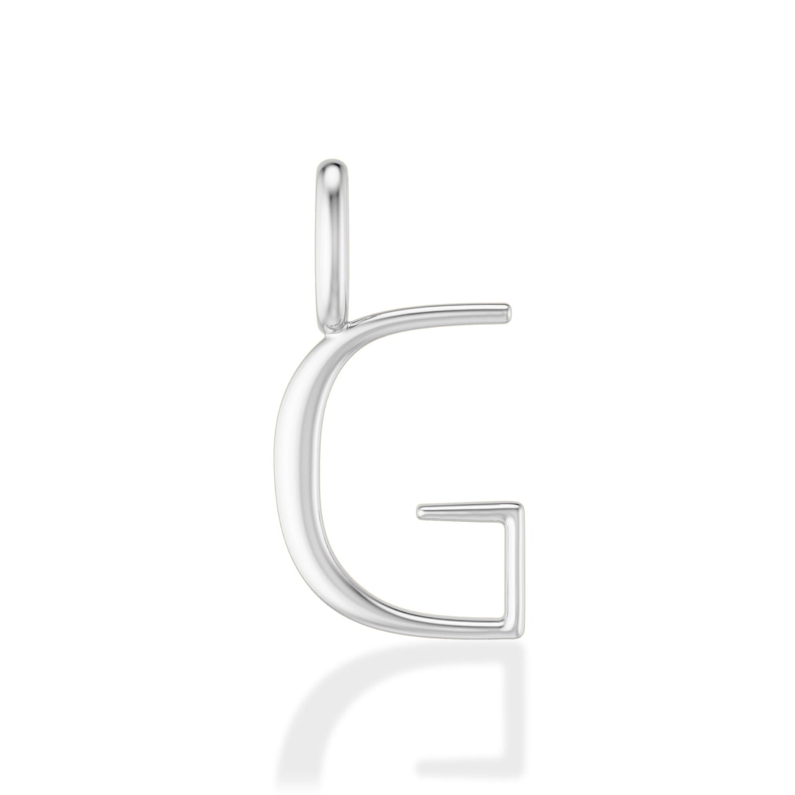 14K Recycled White Gold Letter Charm G on a white background. It shows a G initial charm. 