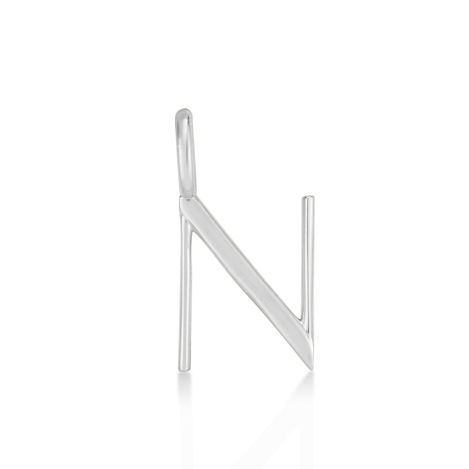 14K Recycled White Gold Letter Charm N on a white background. It shows an N initial charm. 