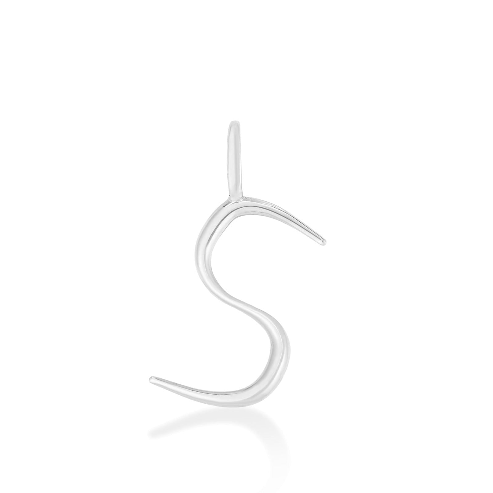 14K Recycled White Gold Letter Charm S on a white background. It shows an S initial charm. 