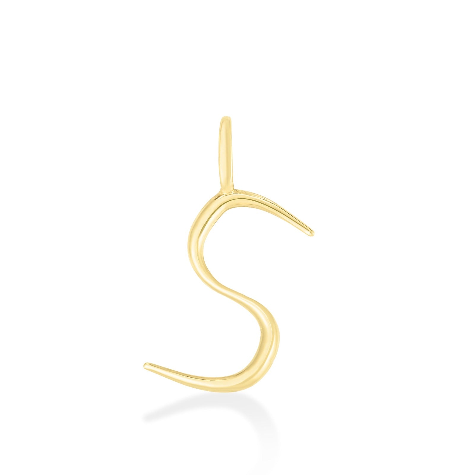 14K Recycled Yellow Gold Letter Charm S on a white background. It shows an S initial charm. 