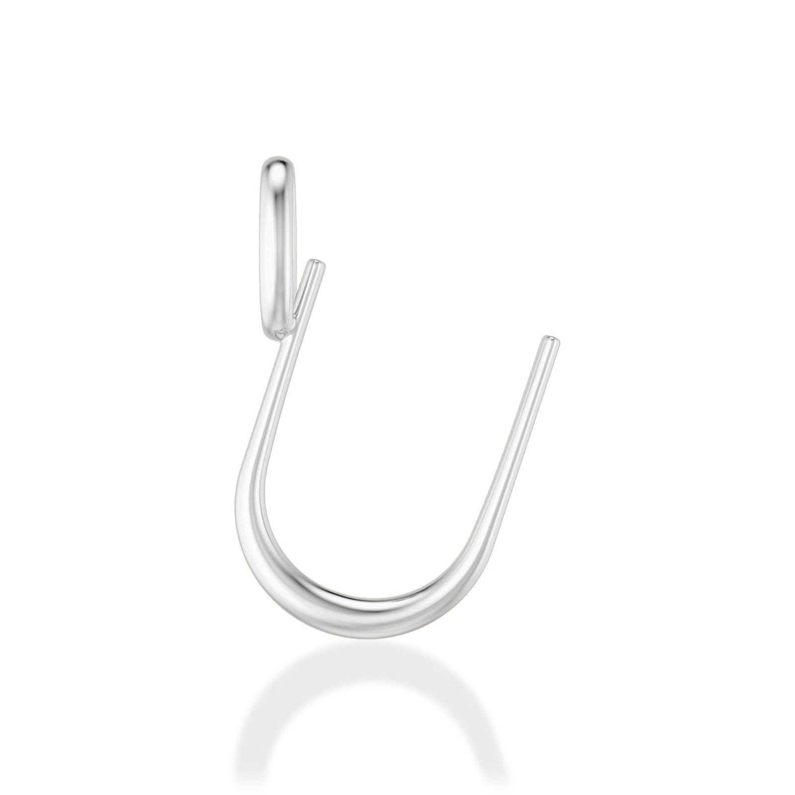 14K Recycled White Gold Letter Charm U on a white background. It shows a U initial charm. 