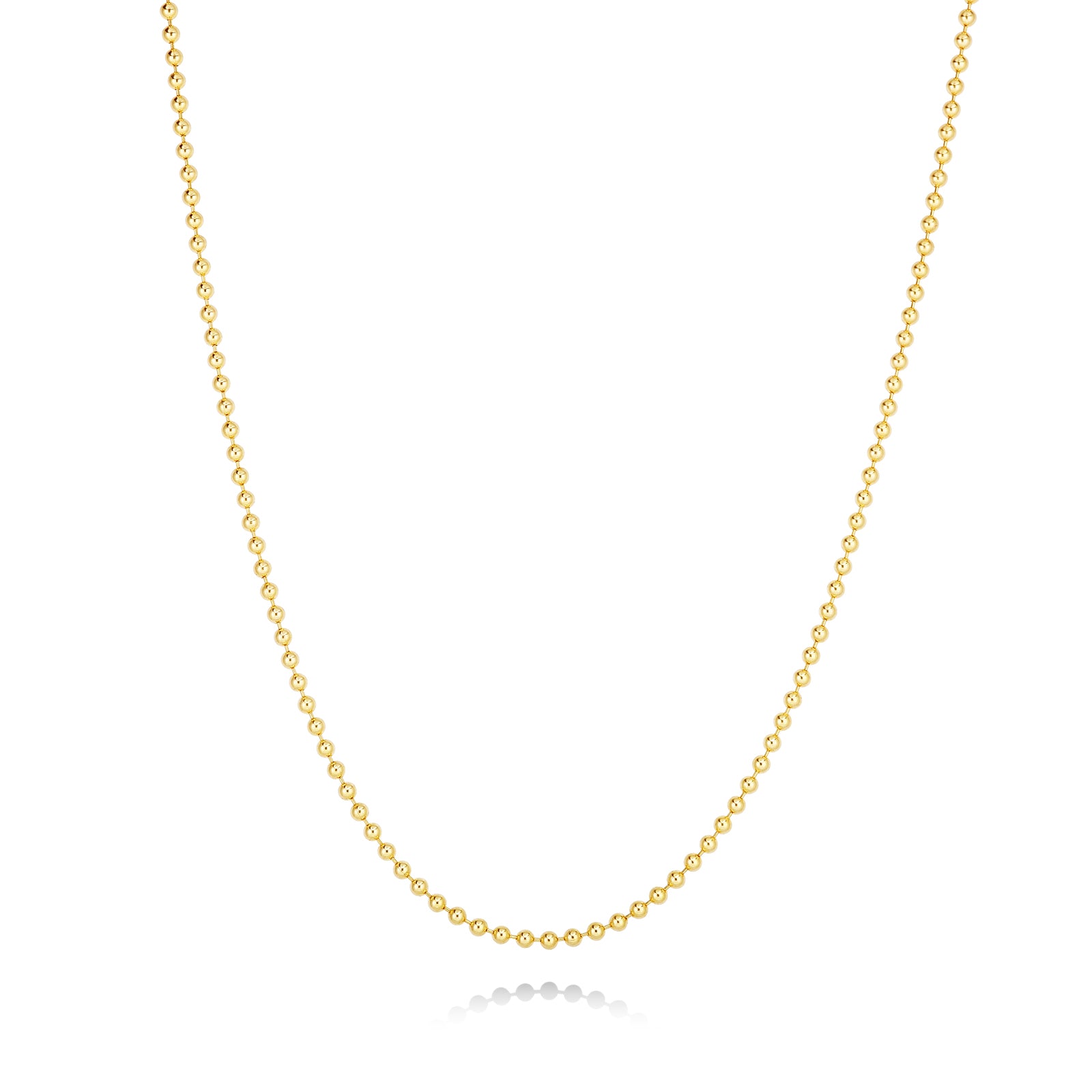 14K Yellow Gold diamond cut bead chain on white background