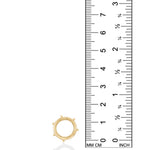14k recycled yellow gold Beaded Round Charm Lock next to a ruler measuring 13mm