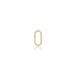 14k yellow gold oval locking charm with pave diamonds on facades. Photographed on a white background